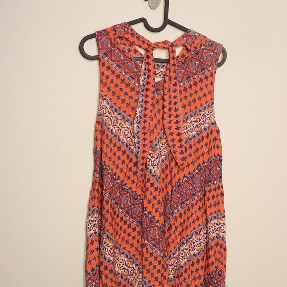 Derek Heart ummer A line dress, orange blue, and black abstract print, L - Picture 6 of 7